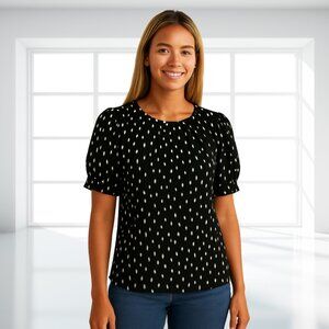 Worthington Black & White Smear Dot Puff Sleeve Top Size Medium | Trendy & Chic